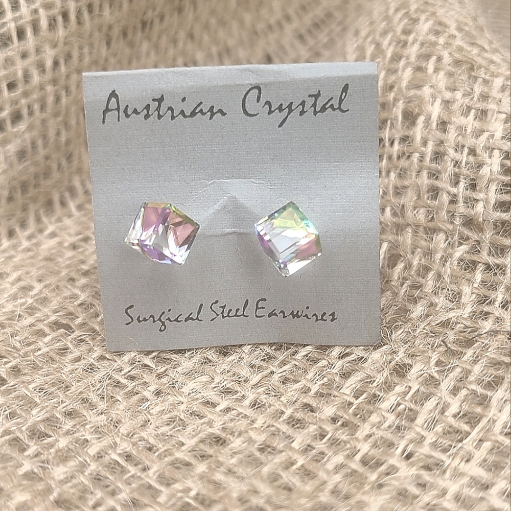 NEW Austrian Crystal Cube Clear Stud Post Earrings